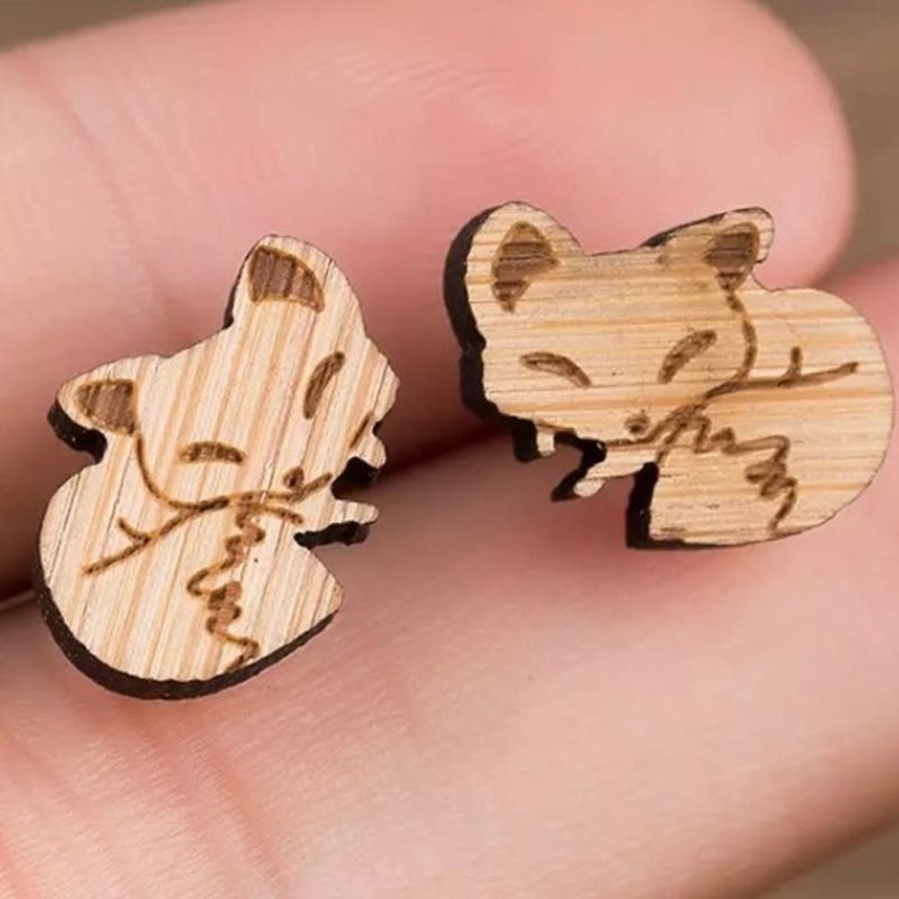 Wooden Fox Earring Pair